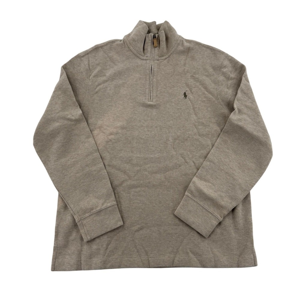 Polo Ralph Lauren Quarter Zip Mens XL Tan Fair Cotton Pullover Mock Neck Sweater